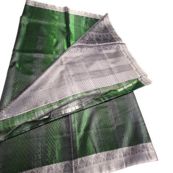 Green and Grey Sheen Saree Unstitched with Blouse Piece - NEW! - Picture 6 of 10